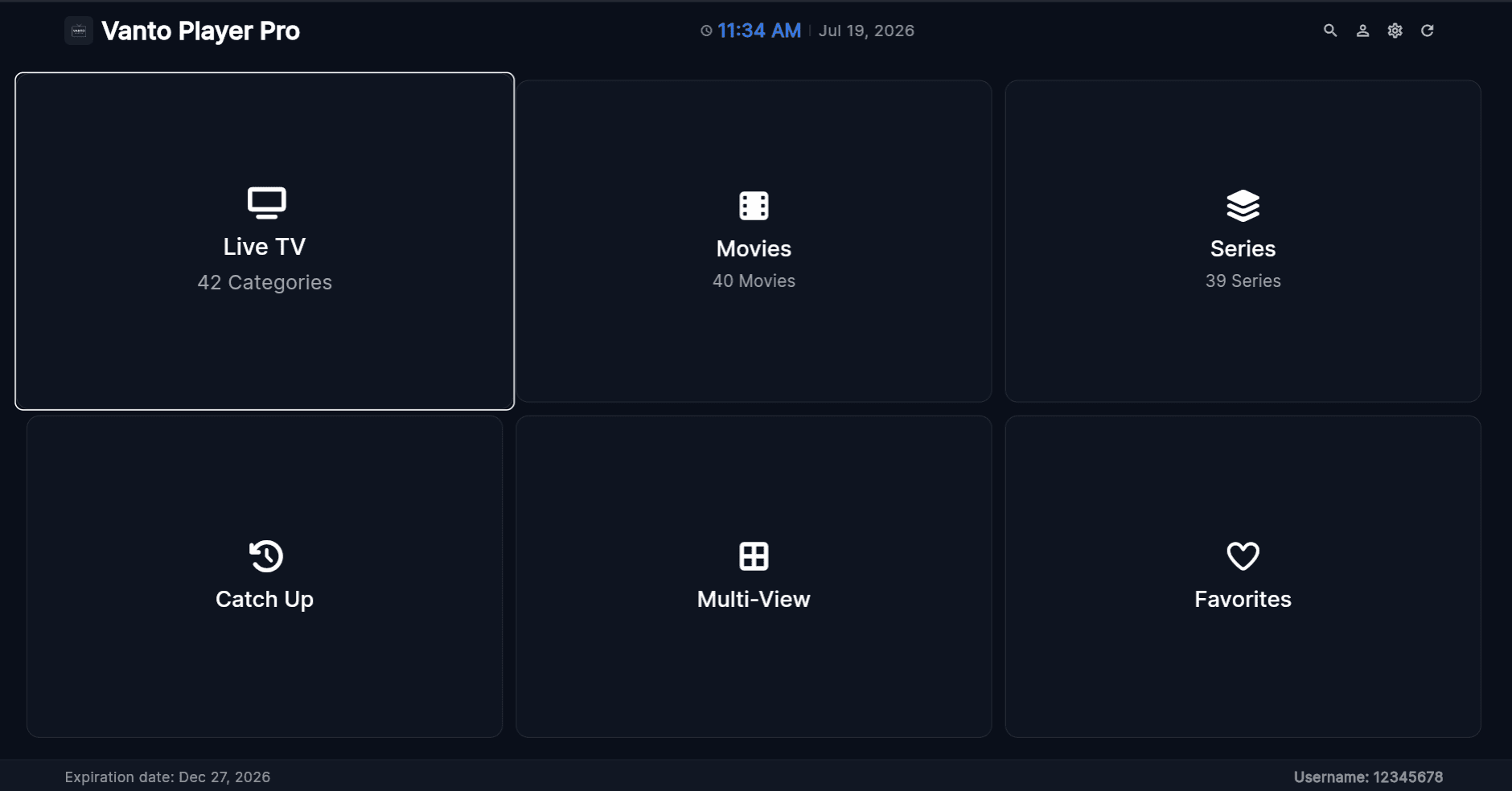 Vanto Player MacOS Desktop Application Interface