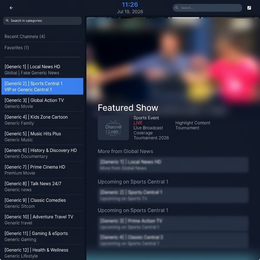 Vanto Player Android Mobile Interface - Live TV Screen
