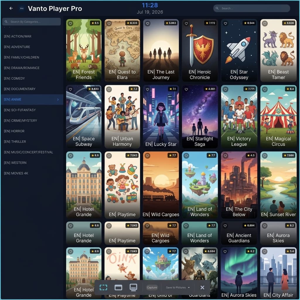 Vanto Player Android Mobile Interface - VOD Library