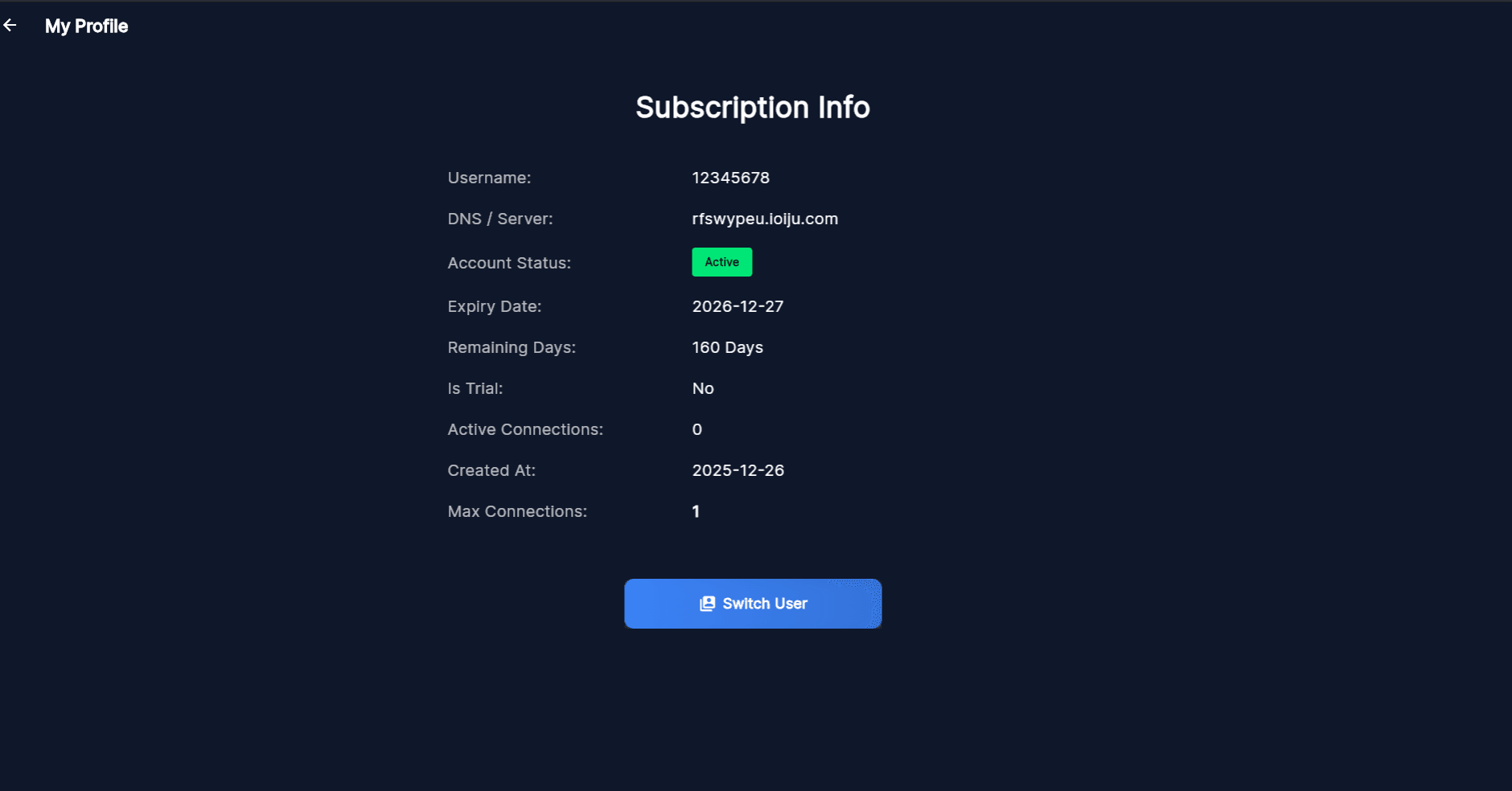 Vanto Player Settings and Profile Options