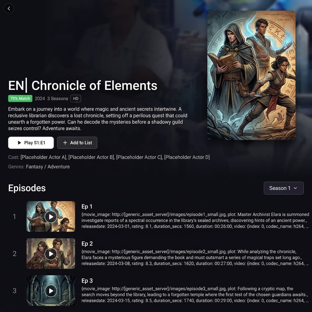 Vanto Player TV Series Episode Selection